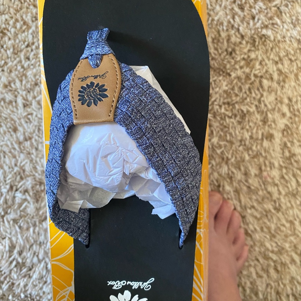 Yellow Box Blue Woven Thong Sandals